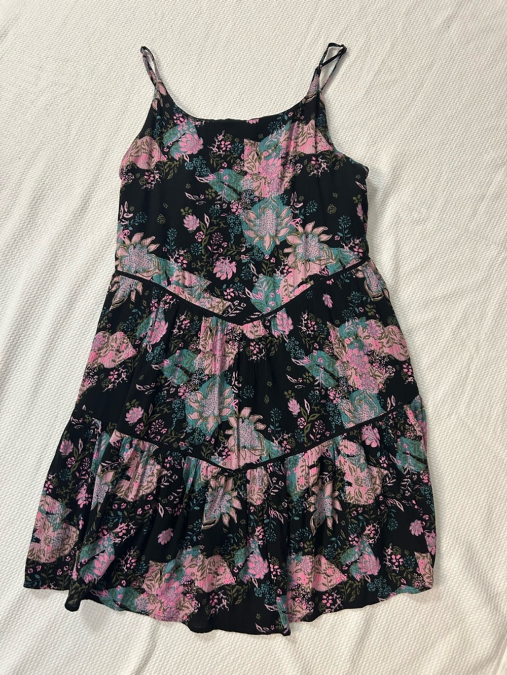 SO Black Dress with Pink and Teal Floral Accents